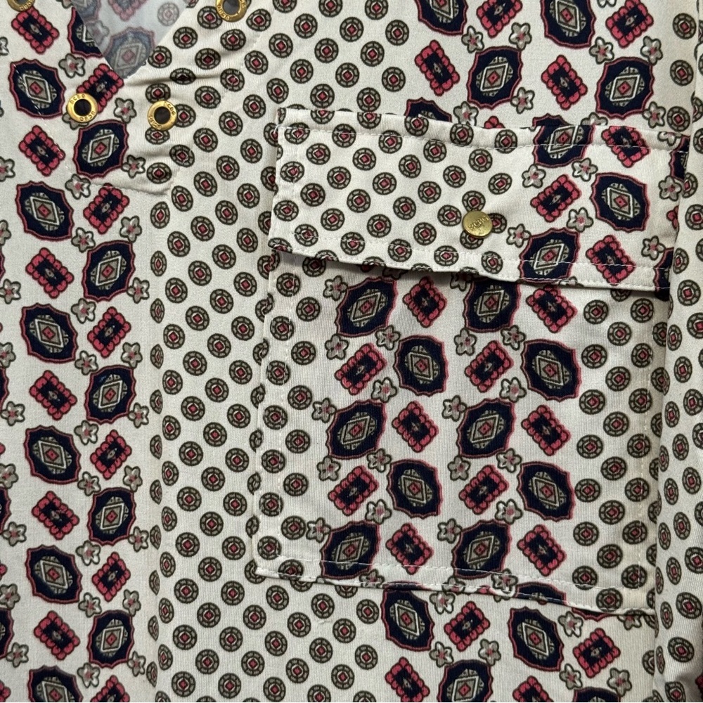 Excellent! BCBGMAXAZRIA Women Cream Navy Print Tunic Long Sleeve - Picture 7 of 11